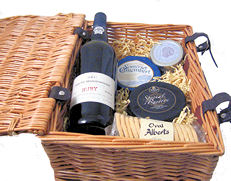 Christmas Cheeses And Port In Wicker Hamper