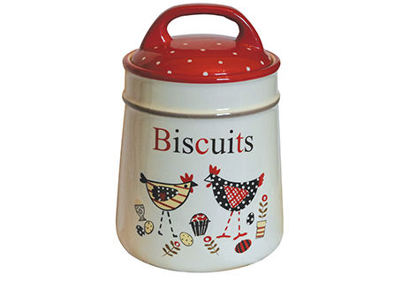 Grandma Wilds Red and White Hen Ceramic Biscuit Barrel